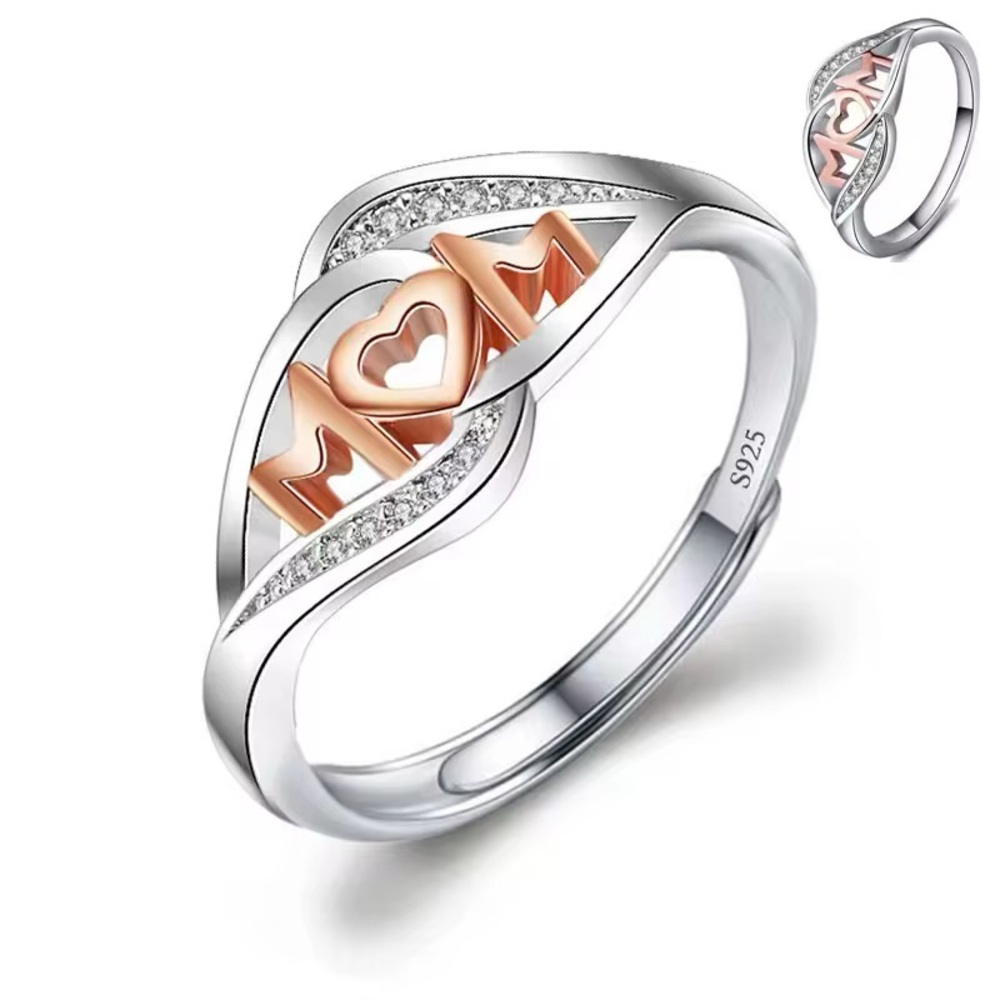 Elegant 925 Sterling Silver and Gold 'Mom' Ring - Picture 2 of 5